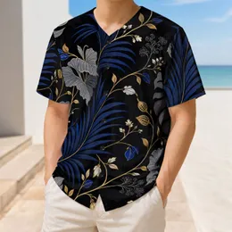 Midnight Blue Tropical Leaves And Gold Vines For Luxury Streetwear And Sports Style Baseball Jersey