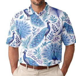 Blue Peacock Feathers And Tropical Leaves For Resort Golf And Summer Vacation Men Men's Polo Shirt