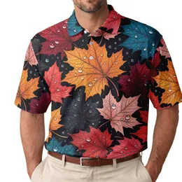 Colorful Maple Leaves With Raindrops For Everyday Fall Casual Wear And Nature Lovers Men's Polo Shirt