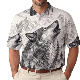 Howling Wolf Mountain Forest Outdoor Style for Hiking Camping and Nature Lovers Men's Polo Shirt