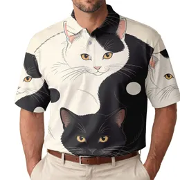 Black And White Yin Yang Cat Duo For Casual Dates, Beach Vacations And Cat Lovers Men's Polo Shirt