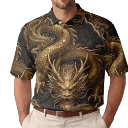 Golden Dragon Vintage Imperial Style For Festivals, Travel And Statement Streetwear Men's Polo Shirt