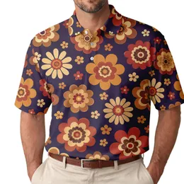 Retro Indigo Floral Medallions for Beach Vacations, Dates and Casual Summer Style Men's Polo Shirt