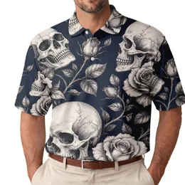 Ivory Skull And Rose Tattoo Flash For Dark Romantic Dates And Alternative Street Style Men's Polo Shirt