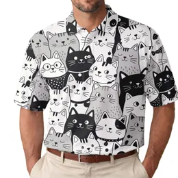 Monochrome Cat Crowd For Playful Casual Streetwear, Everyday Wear And Cat Lovers Men's Polo Shirt