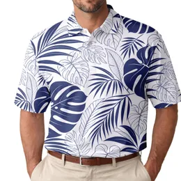Navy Tropical Monstera And Palm Leaves For Beach Vacation Resort Summer Travel Men Men's Polo Shirt