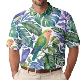 Tropical Lovebirds With Watercolor Jungle Leaves For Vacation Resort Travel Wear Men Men's Polo Shirt
