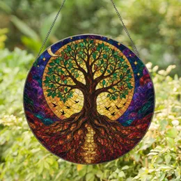 Tree Of Life Stained Glass Cosmic Moon Decor For Meditation Rooms And Nature Lovers Stained Glass Suncatcher