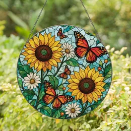 Butterfly Sunflower Stained Glass Garden Window Decor For Botanical Nature Lovers Stained Glass Suncatcher