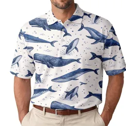 Blue Whale Ocean Bubble Coastal Casual Wear For Beach Vacation And Everyday Summer Style Men's Polo Shirt