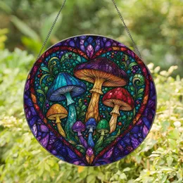 Tiffany Style Stained Glass Heart Mushroom Decor for Boho Cottage Valentine Gifts Stained Glass Suncatcher