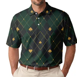 Emerald Gold Card Suit Argyle For Casino Nights Golf Events And Classic Men's Style Men's Polo Shirt