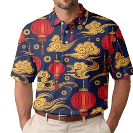 Chinese New Year Lanterns And Auspicious Gold Clouds For Lunar Festival Celebrations Men's Polo Shirt