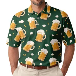 Golden Lager Beer Mugs on Deep Green for Oktoberfest Parties and Craft Brewery Fans Men's Polo Shirt