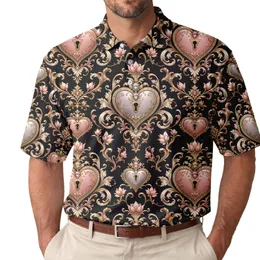 Victorian Heart Locket Baroque Filigree for Romantic Date Nights and Gothic Fashion Men's Polo Shirt