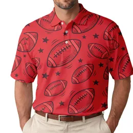 Red American Football And Stars For Game Day Tailgating And Casual Sports Fan Outfits Men's Polo Shirt
