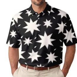 Black And Ivory Eight-Point Stars For Modern Casual Streetwear And Weekend Wear Style Men's Polo Shirt