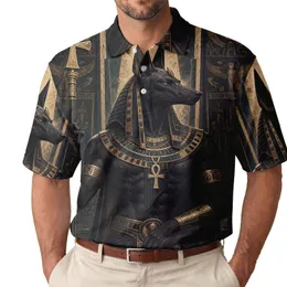 Ancient Dark Anubis Egyptian God With Ankh For Gothic Streetwear Mythology Fans Men's Polo Shirt