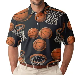Basketball Hoops And Nets On Charcoal For Casual Game Day Sports Fan Gift For Men Men's Polo Shirt