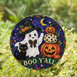 Halloween Ghost Witch Hat Pumpkins Black Cat Decor For Fun Fall Home Party Displays Stained Glass Suncatcher