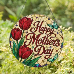Stained Glass Tulips With Butterflies Mother's Day Window Decor for Mom's Garden Home Stained Glass Suncatcher