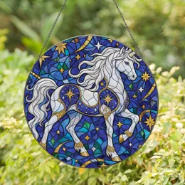 White Unicorn Stained Glass Celestial Window Decor for Fantasy Home Gift Giving Fans Stained Glass Suncatcher