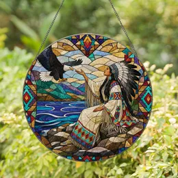 Indigenous Woman And Bald Eagle Stained Glass Window Decor For Cabin And Home Retreats Stained Glass Suncatcher