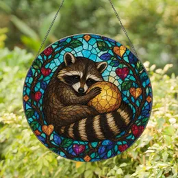 Stained Glass Raccoon With Glowing Heart Orb for Cozy Woodland Home Decor Gift Giving Stained Glass Suncatcher