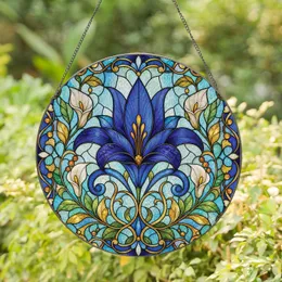 Royal Blue Lily Stained Glass Window Decor For Elegant Botanical Home Gift Giving Stained Glass Suncatcher