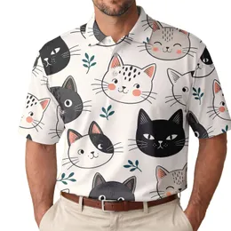 Hand Drawn Cat Faces for Casual Everyday Outfits and Thoughtful Cat Lover Gifts Men's Polo Shirt