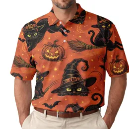 Witch Cats, Brooms And Jack O Lanterns For Halloween Parties And Spooky Fall Outings Men's Polo Shirt
