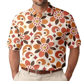 Mid Century Autumn Floral Botanical Motif For Retro Casual Wear Men's Polo Shirt