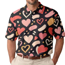 Hand Painted Hearts On Black For Valentine Date Nights And Everyday Style Lovers Men's Polo Shirt