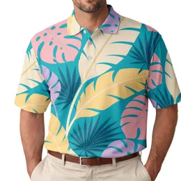 Turquoise Tropical Banana And Monstera Leaves For Men's Beach Resort Vacation Style Men's Polo Shirt