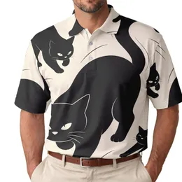 Black Cat Silhouette Minimalist Art for Halloween Outfits and Stylish Cat Lover Gifts Men's Polo Shirt