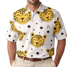 Smiling Leopard Heads And Black Spots For Playful Safari Style Outfits Men's Polo Shirt