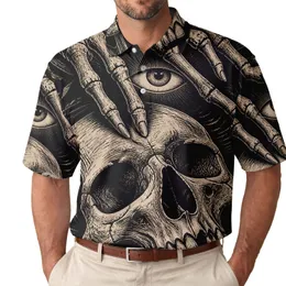 Black Ivory Skull And Skeletal Hand Eye Gothic Punk Streetwear For Alternative Fans Men's Polo Shirt