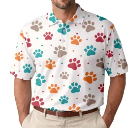 Colorful Dog Paw Icons for Pet Lovers' Casual Outings, Travel and Everyday Style Men's Polo Shirt
