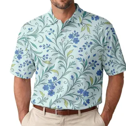 Mint Aqua Botanical Blue Flower Garden Motif For Summer Resort Casual Wear Women Men's Polo Shirt