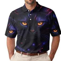 Cosmic Black Cat With Amber Eyes For Night Outfits, Festivals, And Starry Style Lovers Men's Polo Shirt