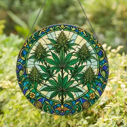 Cannabis Plant Stained Glass Mosaic Window Decor for Botanical Home and Garden Lovers Stained Glass Suncatcher