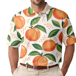 Ripe Peach And Green Leaf Orchard Style For Beach Vacations And Summer Weekend Wear Men's Polo Shirt