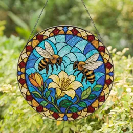 Honeybee And Lily Stained Glass Garden Decor For Spring Housewarming Nature Lovers Stained Glass Suncatcher