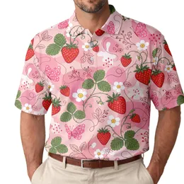 Pink Strawberry Floral Butterflies For Summer Beach Trips, Dates And Vacation Gifts Men's Polo Shirt