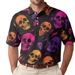 Neon Punk Skull Motifs For Concert Nights, Music Festivals And Alternative Style Lovers Men's Polo Shirt
