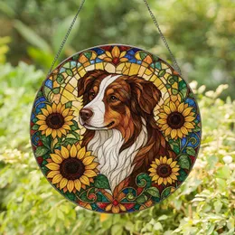 Australian Shepherd Sunflower Stained Glass Window Decor for Dog Lover Home Gifts Stained Glass Suncatcher
