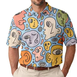 Abstract Face Collage Retro Doodle for Creative Casual Wear and Art Lovers Men's Polo Shirt