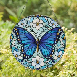 Blue Stained Glass Butterfly Floral Mosaic For Home Windows And Housewarming Gifts Stained Glass Suncatcher