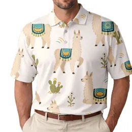 Desert Alpaca And Cactus Motif For Festivals, Beach Trips, And Casual Weekend Wear Men's Polo Shirt