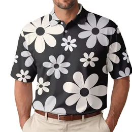 Retro White Daisy Floral for Beach Vacations, Summer Parties and Everyday Outings Men's Polo Shirt